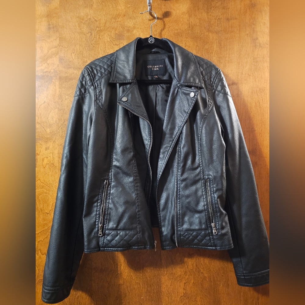 Celebrity Pink Black Faux Leather Jacket